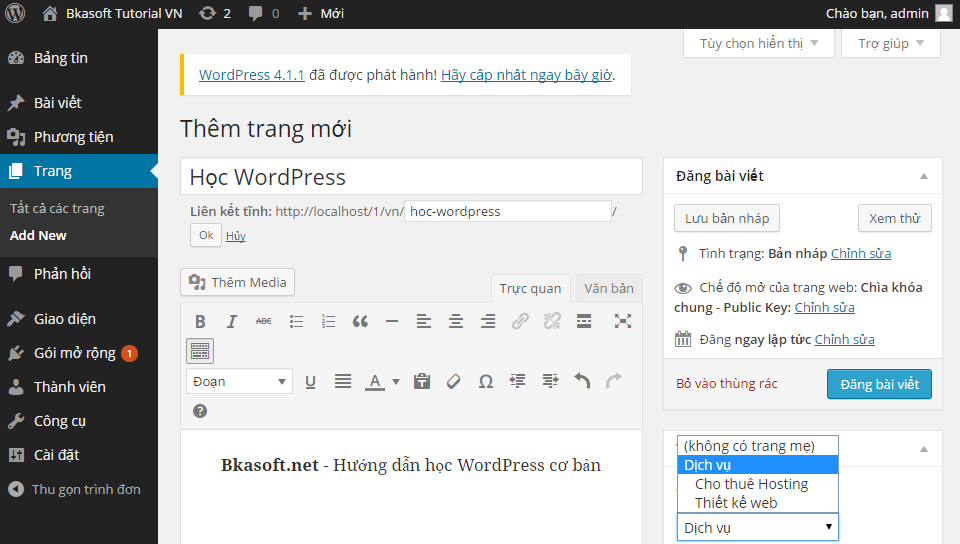 Hướng dẫn tạo một Pages trong WordPress