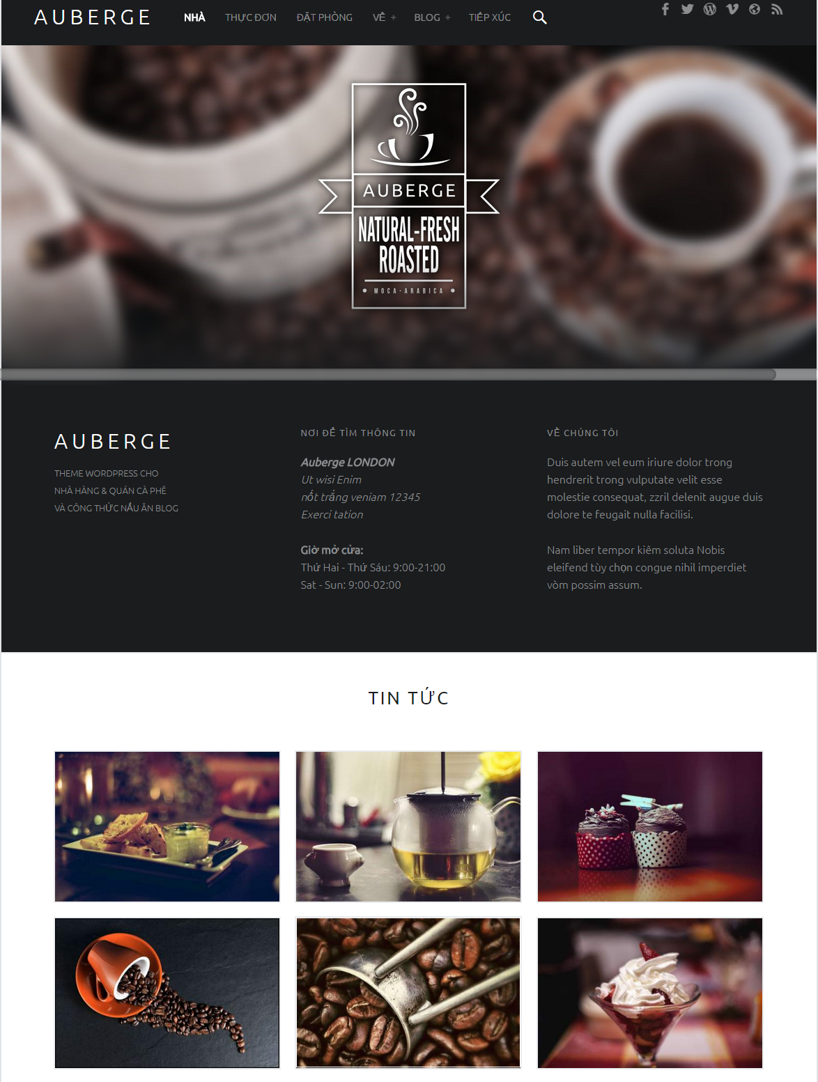 Themes WordPress Auberge - Nhà hàng và Cafe