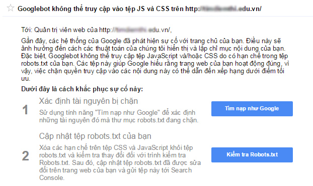 Lỗi Googlebot không thể truy cập vào tệp JS và CSS