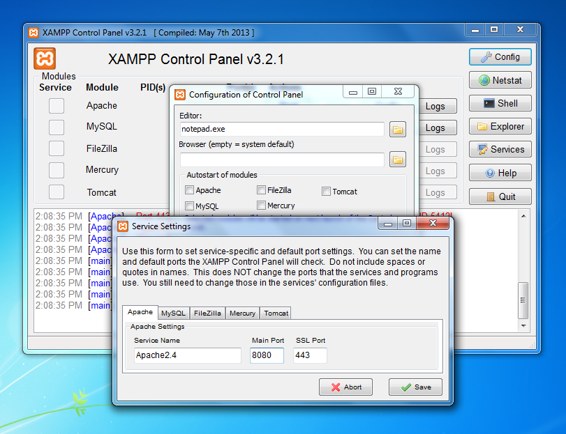 Hướng dẫn cách xử lý lỗi Port Xampp nhanh gọn > Hình 1. Cửa sổ làm việc Xampp Control Panel