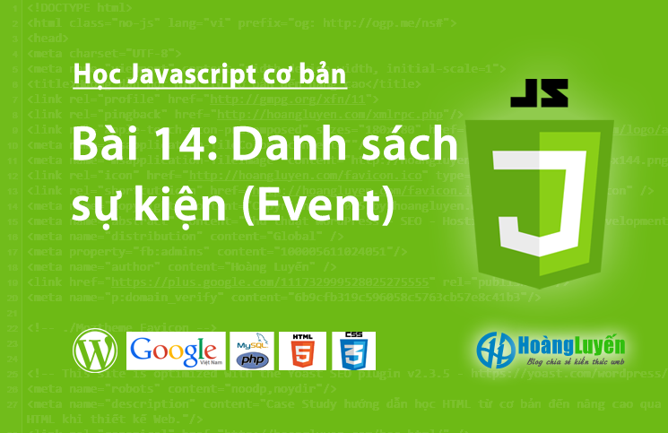 Danh sách sự kiện (Event) trong Javascript