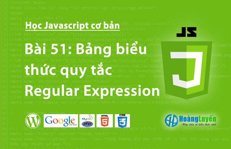Bảng biểu thức quy tắc Regular Expression trong Javascript